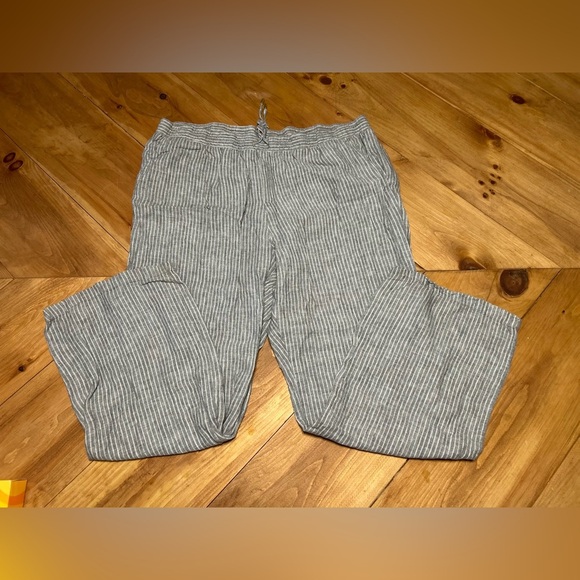 Ellen Tracy 100 % Linen Gray Striped casual Pants size XL - Picture 1 of 7